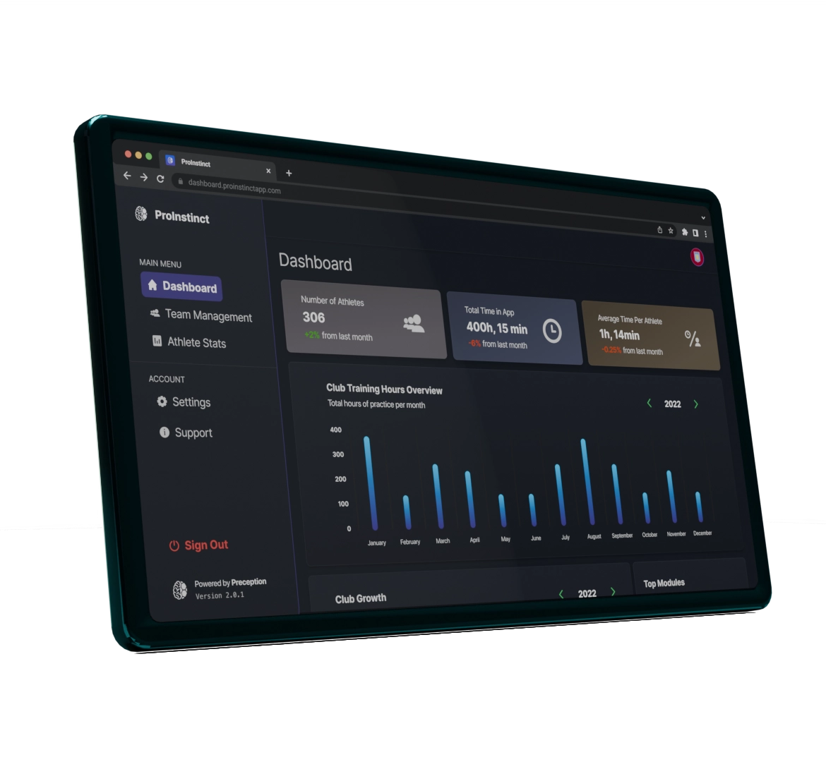 A device showcasing the ProInstinct web application